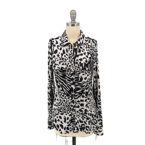 01400 BCBGMaxazria Zebra Print Knit Shirt Black White S animal Business casual